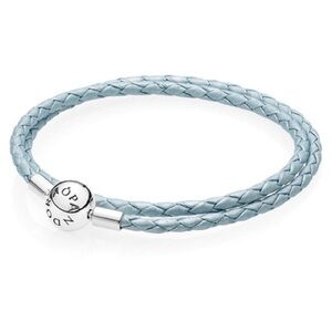 Like New Pandora Sky Blue Double Wrap Braided Leather Bracelet 13.8”